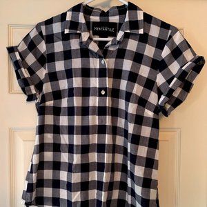J. Crew Navy Gingham Short Sleeve Popover